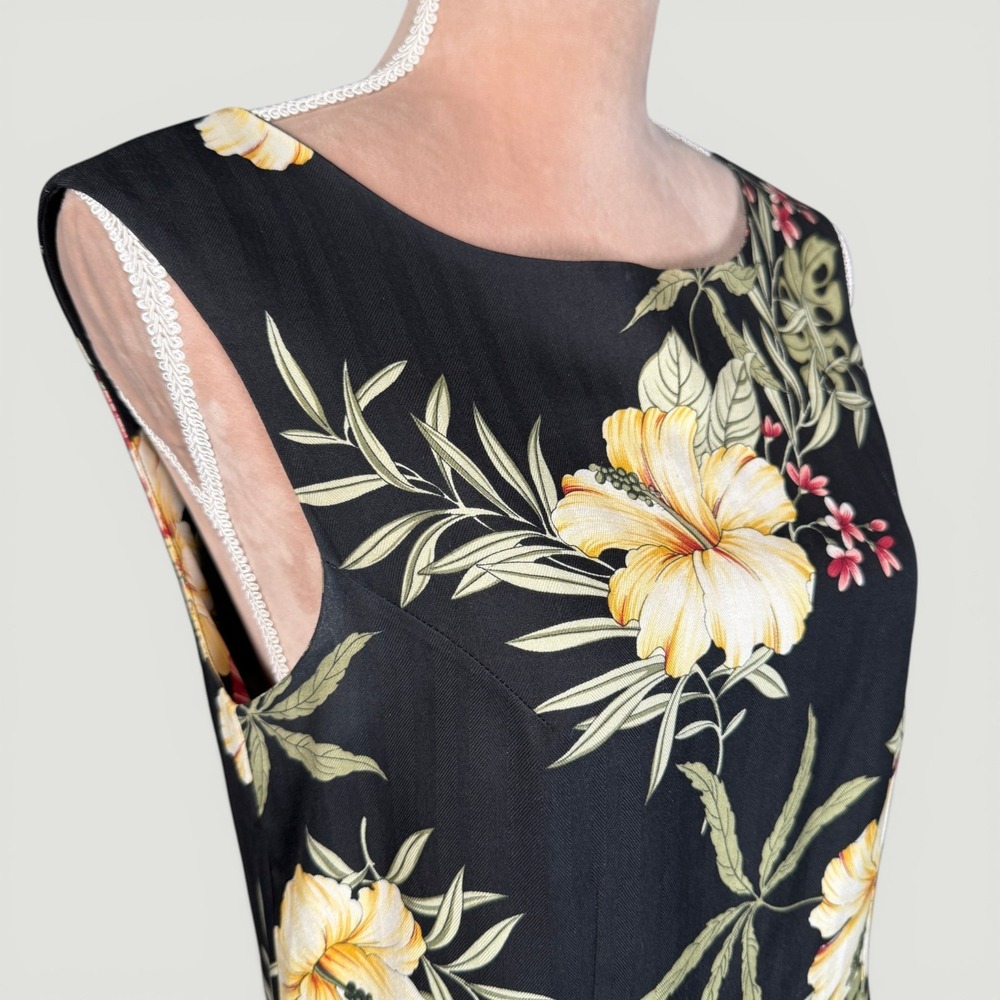 Tommy Bahama Silk Shift Dress Womens 6 Black Tropical Hibiscus Floral Hawaiian - Picture 4 of 15